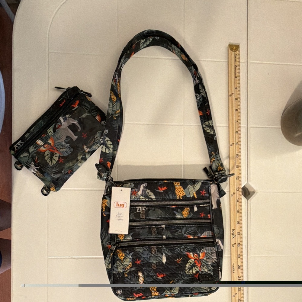 Lug Women's Quilted Animal Print Zip Crossbody Bag w/ Pouch, Inner Pockets
